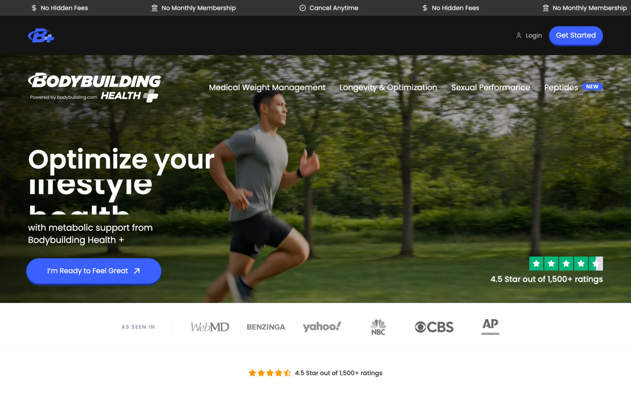 Bodybuilding.com Health+ homepage