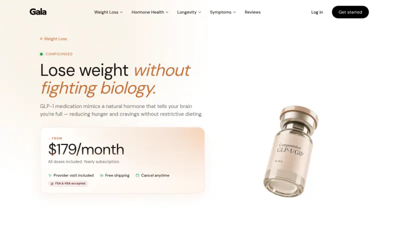 Gala Health pricing page screenshot