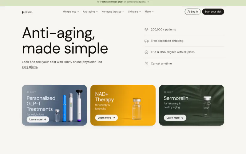 Pallas Health home page screenshot