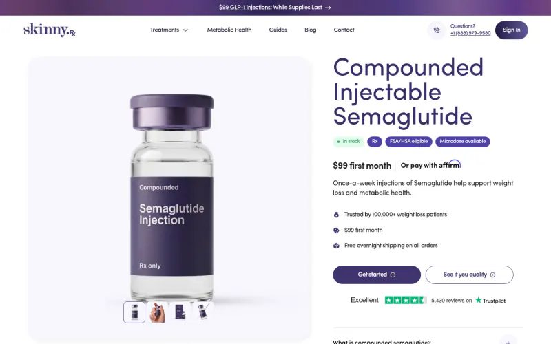 SkinnyRx pricing page screenshot