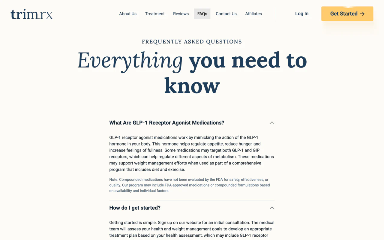 TrimRx FAQs screenshot