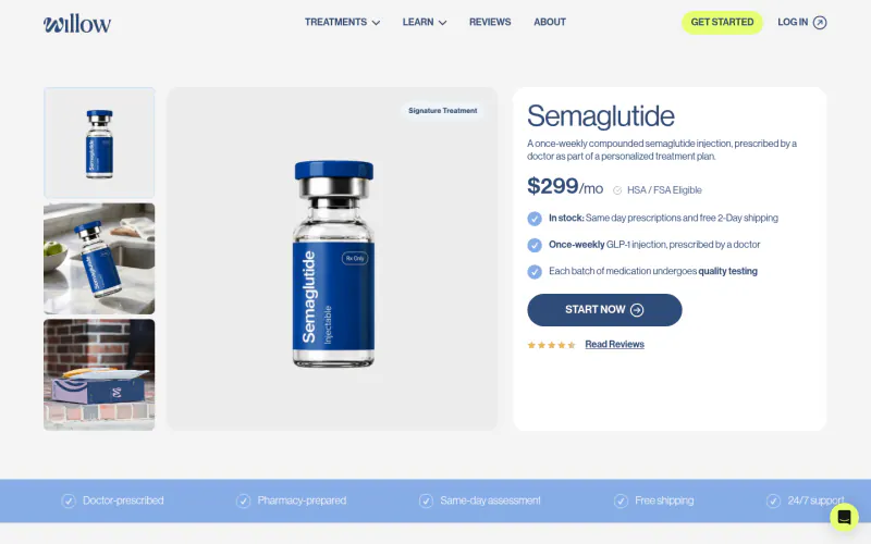 Willow pricing page screenshot